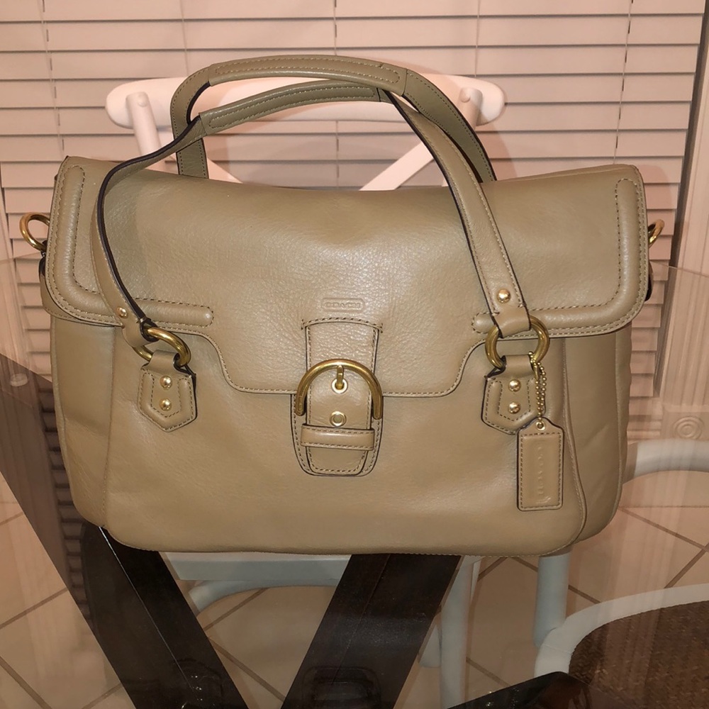 COACH CAMPBELL LEATHER EVA FLAP SATCHEL CAMEL/TAN